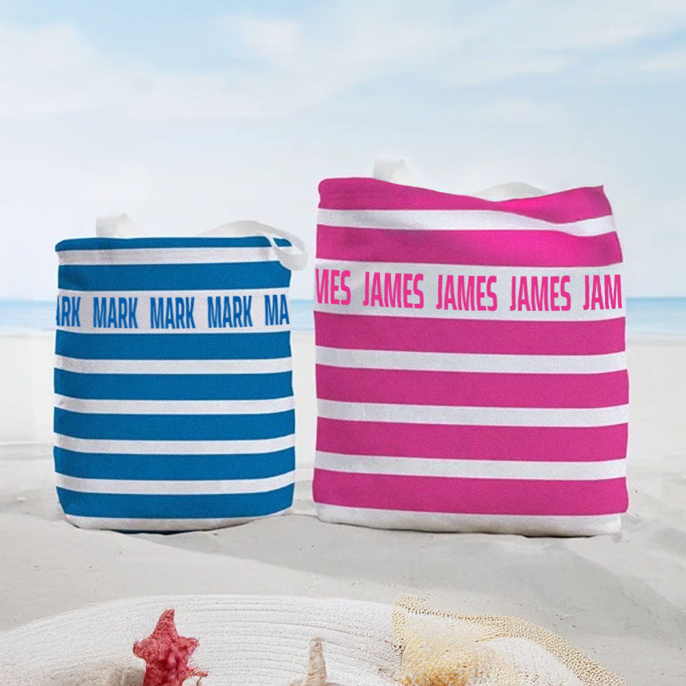 Sac en toile à rayures personnalisé avec nom Anniversaire Plage Accessoire de voyage Cadeau pour amis Famille