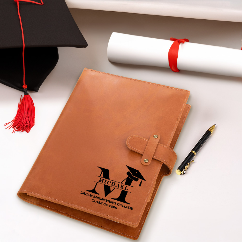 Personalised Grad Cap Initial A5 PU Leather Notebook Cover with Name ...
