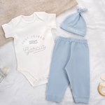 Personalized Just Joined Team 100% Cotton Soft Baby Bodysuit Knot Hat Pants Set with Name Coming Home Outfit Birthday Baby Shower Gift for Newborns