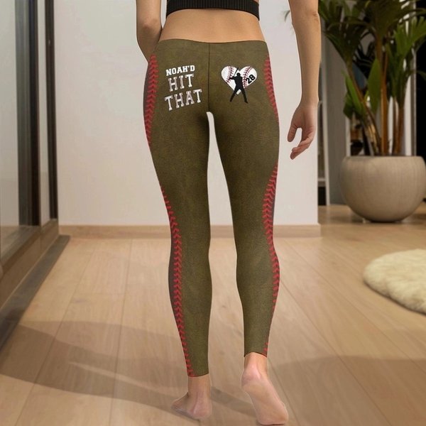 Personalized Hit That Baseball Leggings Yoga Pants with Name and Number Wedding Anniversary Valentine's Day Gift for Baseball Lover Girlfriend