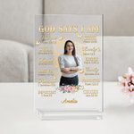 Personalized Butterfly Floral Bible God Says I Am Transparent Acrylic Plaque with Base and Name Birthday Religious Baptism Gift for Christians