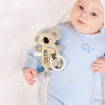 Henkilökohtainen Söpö Dino Rabbit Koala Teether Crinkle Baby Security Blanket kirjailtu nimi Syntymäpäivä Baby Shower lahja vastasyntyneille