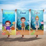 Toalla de playa personalizada con personaje de dibujos animados el mundo marino y nombre de secado rápido regalo de cumpleaños para familia y amigos
