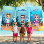 Toalla de playa personalizada con personaje de dibujos animados el mundo marino y nombre de secado rápido regalo de cumpleaños para familia y amigos