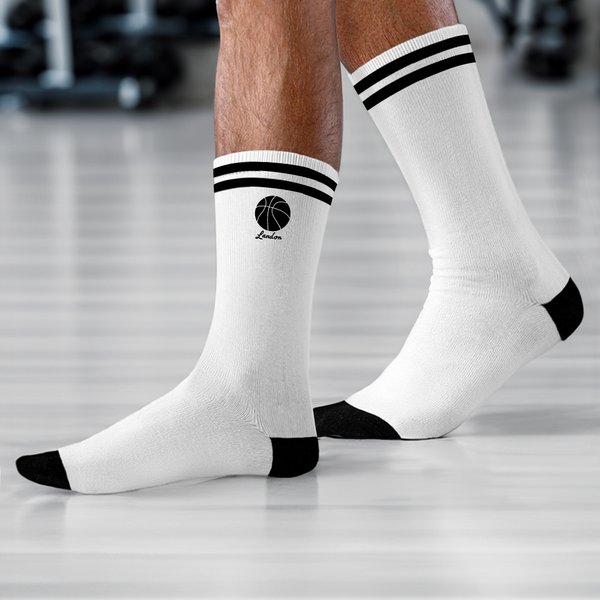Personalized Basketball Soft Breathable Elastic Crew Mid-Calf Sports Socks with Name Game Day Birthday Gift for Basketball Lovers Players