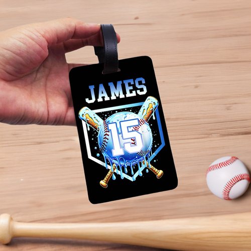 2 Etichette Bagagli In Pelle PU A Forma Di Baseball Con Copertura Privacy – Identificativi Da Valigia Con Anello Acciaio - 3