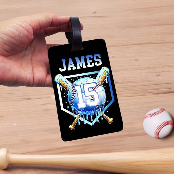 Personalized Ice Cream Dripping Baseball Luggage Tag with Name and Number Travel Accessories Birthday Holiday Team Gift for Baseball Players Lovers