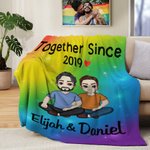 Personalized Together Since Many Years Rainbow Cartoon Character Soft Throw Blanket with Name Home Decor Birthday Valentine's Day Gift for Couple