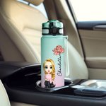 Gepersonaliseerde Cartoon Figuren Geboortebloem 946 ml Motiverende Sport Waterfles met Tijdsmarkering Naam Verjaardagscadeau voor Familie