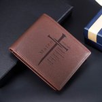 Personalized Bible Cross Portable PU Leather Wallet with Name Father's Day Birthday Anniversary Gift for Man
