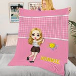 Personalized Cartoon Character Tennis Pickle Ball Badminton Soft Throw Blanket with Name Home Decor Birthday Gift for Men Women Ball Lovers