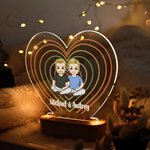 Personalized Cartoon Couple Character Heart-Shaped Name LED Night Light with Wooden Base Home Decor Valentine's Day Anniversary Gift for Couple