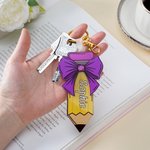 Personalized Pencil Coquette Bow Design Bag Tag with Name Backpack Decoration Back to School Birthday Gift for Teachers Kids