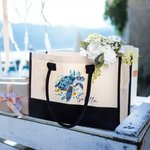 Personalisierte florale Meeresschildkröte große wiederverwendbare Frauen Canvas Tasche mit Namen Reisezubehör Geburtstag Jahrestag Geschenk für Besties Freunde