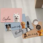 Personalised 3D Cartoon Dog Design Waterproof Non-slip Leather Dog Food Mat with Name Home Decor Birthday Gift for Dog Lovers