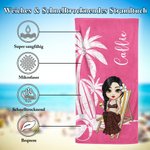 Personalisiertes Kokospalme Cartoon Figur Strandtuch mit Namen Schnelltrocknend Übergroß Sommer Urlaub Pool Party Geschenk für Familie Schwimmfans