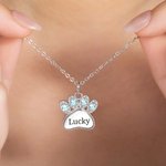 Personalized Birthstone Paw Print Pendant Necklace Dainty Jewelry Birthday Anniversary Gift for Women Pet Lover