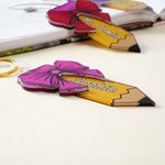 Personalized Pencil Coquette Bow Design Bag Tag with Name Backpack Decoration Back to School Birthday Gift for Teachers Kids