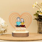 Personalized Cartoon Couple Character Heart-Shaped Name LED Night Light with Wooden Base Home Decor Valentine's Day Anniversary Gift for Couple