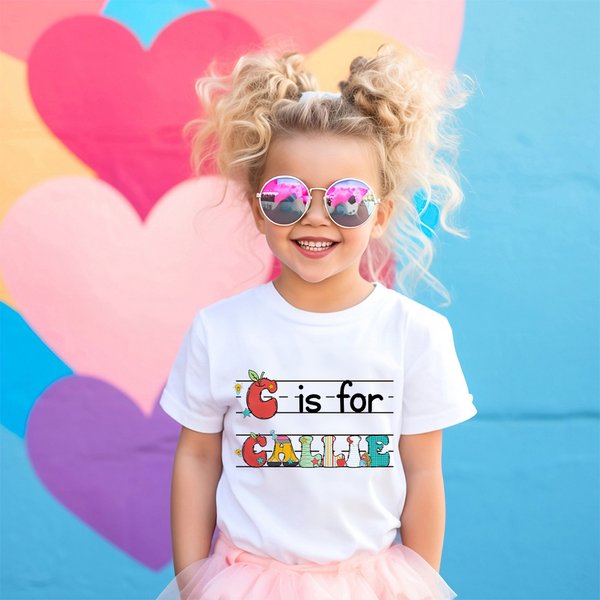 Personalized Multicolor Alphabet 100% Cotton Kid T-shirt with Name and Initial Back to School Birthday Chirden's Day Gift for Kids