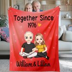 Personalized Together Since Many Years Rainbow Cartoon Character Soft Throw Blanket with Name Home Decor Birthday Valentine's Day Gift for Couple