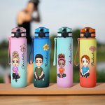 Gepersonaliseerde Cartoon Figuren Geboortebloem 946 ml Motiverende Sport Waterfles met Tijdsmarkering Naam Verjaardagscadeau voor Familie