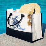 Personalisierte florale Meeresschildkröte große wiederverwendbare Frauen Canvas Tasche mit Namen Reisezubehör Geburtstag Jahrestag Geschenk für Besties Freunde