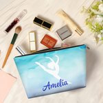 Personalized Watercolor Dancer Silhouette Portable Makeup Bag with Name Travel Storage Anniversary Birthday Gift for Dance Lovers