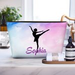 Personalized Watercolor Dancer Silhouette Portable Makeup Bag with Name Travel Storage Anniversary Birthday Gift for Dance Lovers