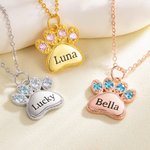 Personalized Birthstone Paw Print Pendant Necklace Dainty Jewelry Birthday Anniversary Gift for Women Pet Lover