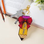 Personalized Pencil Coquette Bow Design Bag Tag with Name Backpack Decoration Back to School Birthday Gift for Teachers Kids