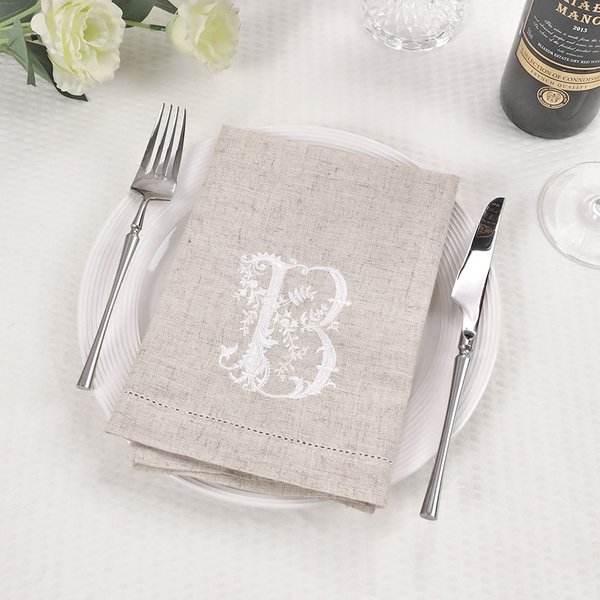 Personalisierte Französisch Stil Floral Monogrammed Leinen Serviette mit gestickten Initial Housewarming Hochzeit Geschenk für Hostess Französisch Stil Liebhaber