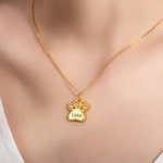 Personalized Birthstone Paw Print Pendant Necklace Dainty Jewelry Birthday Anniversary Gift for Women Pet Lover