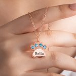 Personalized Birthstone Paw Print Pendant Necklace Dainty Jewelry Birthday Anniversary Gift for Women Pet Lover