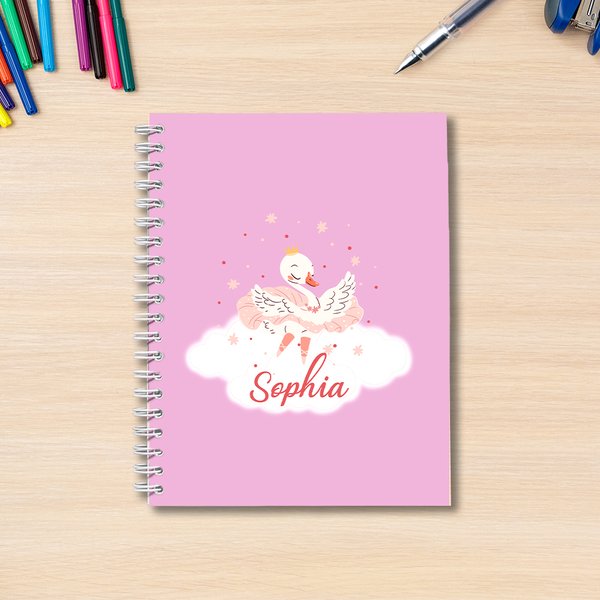 Personalizado lindo cisne conejo oveja oso de dibujos animados de ballet animal A5 espiral cuaderno con nombre regalo de cumpleaños para la familia amigo mujeres
