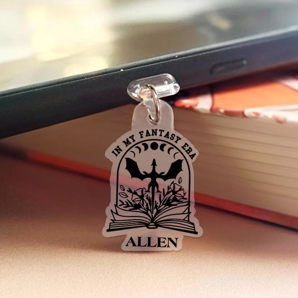 Personalised Book Dragon Charm Anti-Dust Plug Cover Accessory for iPhone Micro USB Type C Device Birthday Gift for Friend Family