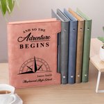 Personalized Adventure Begin Compass Design PU Leather Binder Notebook with Name School Name and Pen Graduation Gift for Graduates