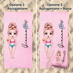 Asciugamano da spiaggia muticolore personalizzato con nome fiore di nascita e personaggio essenziale per vacanze regalo per amica
