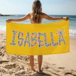 Asciugamano da spiaggia personalizzato con nome e motivo floreale multicolore ad asciugatura rapida oversize regalo di vacanze estive per donne
