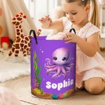 Personalisierte Meerestier Unterwasserwelt Name Wasserdicht Wäsche Aufbewahrungskorb mit Griff Nursery Decor Geburtstagsgeschenk für Jungen Mädchen