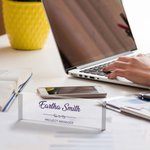 Henkilökohtainen selkeä akryyli nimikyltti merkki tekstillä Toimistotarvikkeet Desk Decor Syntymäpäivälahja Leader Kollega