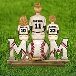 Personalized Baseball Mom and 1-4 Kids Wooden Wooden Plaque Ornament with Name Table Decor Game Day Birthday Gift for Family Baseball Lovers