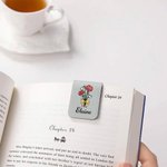 Personalised Pencil Bow Birth Flower Multicolour Magnetic PU Leather Bookmark Clip with Name Birthday Back to School Gift for Teachers Bookworm