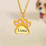 Personalized Birthstone Paw Print Pendant Necklace Dainty Jewelry Birthday Anniversary Gift for Women Pet Lover