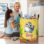 Personalisierte Meerestier Unterwasserwelt Name Wasserdicht Wäsche Aufbewahrungskorb mit Griff Nursery Decor Geburtstagsgeschenk für Jungen Mädchen