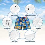 Personalised Hawaiian Theme  Palm Trees Beach Shorts with Pet Photo and Drawstring Summer Travel Vacation Essential Birthday Gift for Men Pet Lovers