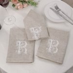 Personalisierte Französisch Stil Floral Monogrammed Leinen Serviette mit gestickten Initial Housewarming Hochzeit Geschenk für Hostess Französisch Stil Liebhaber