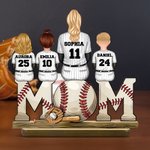 Personalized Baseball Mom and 1-4 Kids Wooden Wooden Plaque Ornament with Name Table Decor Game Day Birthday Gift for Family Baseball Lovers