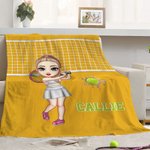 Personalized Cartoon Character Tennis Pickle Ball Badminton Soft Throw Blanket with Name Home Decor Birthday Gift for Men Women Ball Lovers