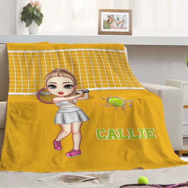 Personalised Cartoon Character Tennis Pickle Ball Badminton Soft Throw Blanket with Name Home Decor Birthday Gift for Men Women Ball Lovers